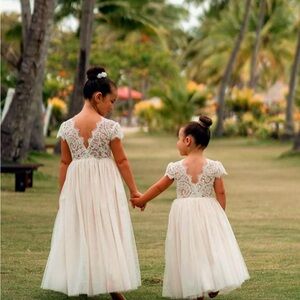 Elegant Cream Lace Kids Dress